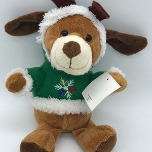 Holiday Reindeer Plushie Wearing Green Hoodie with Snowflake Design